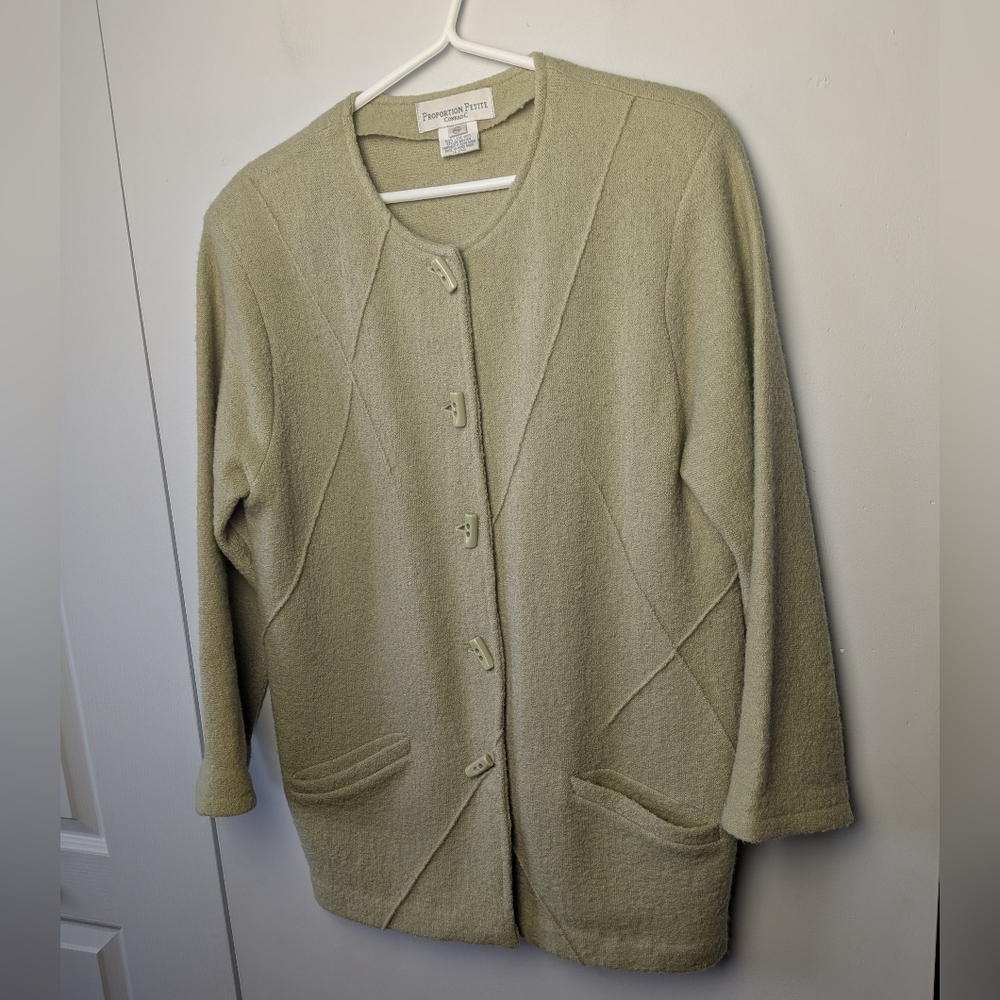 VTG Proportion Petite ConradC Women 100% Wool Sweater Size Medium Green